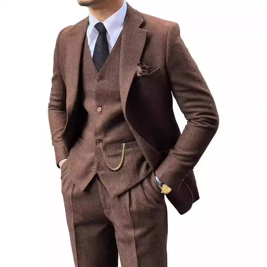 New herringbone men's suit tailored groom suit suit prom banquet clip three-piece dinner dress
