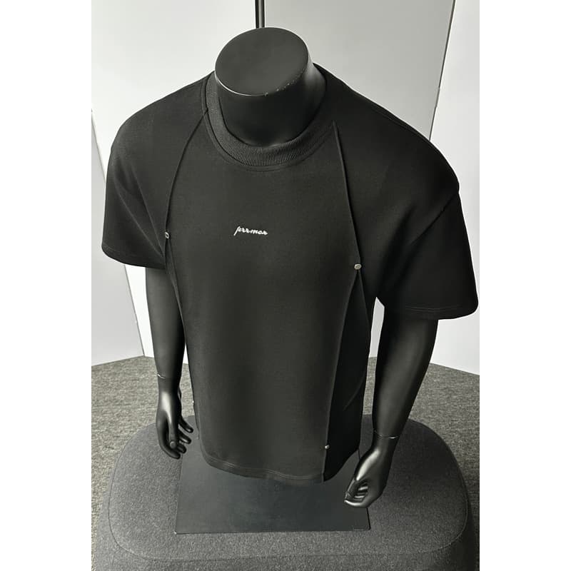 3D Pleated Rivet Design Summer New Loose Casual Men's T-Shirt Short Sleeve Trendy Style