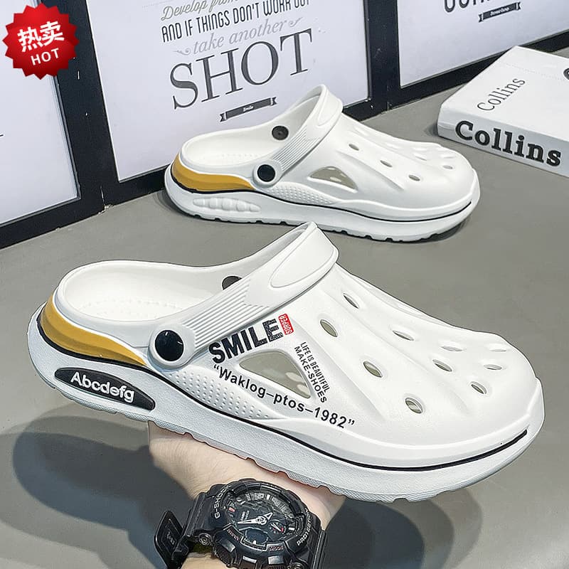 Stock Wholesale Crocs Men's Summer Outdoor Wear Driving Anti-Slip PVC Trendy Men's Versatile Beach Lazy Two-Way Sandals Slippers