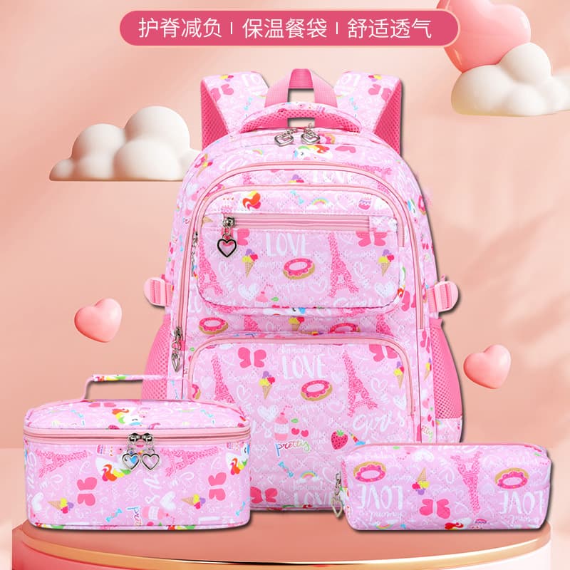 Amazon cross-border popular backpack girl three-piece school bag primary school student campus cute ins style backpack