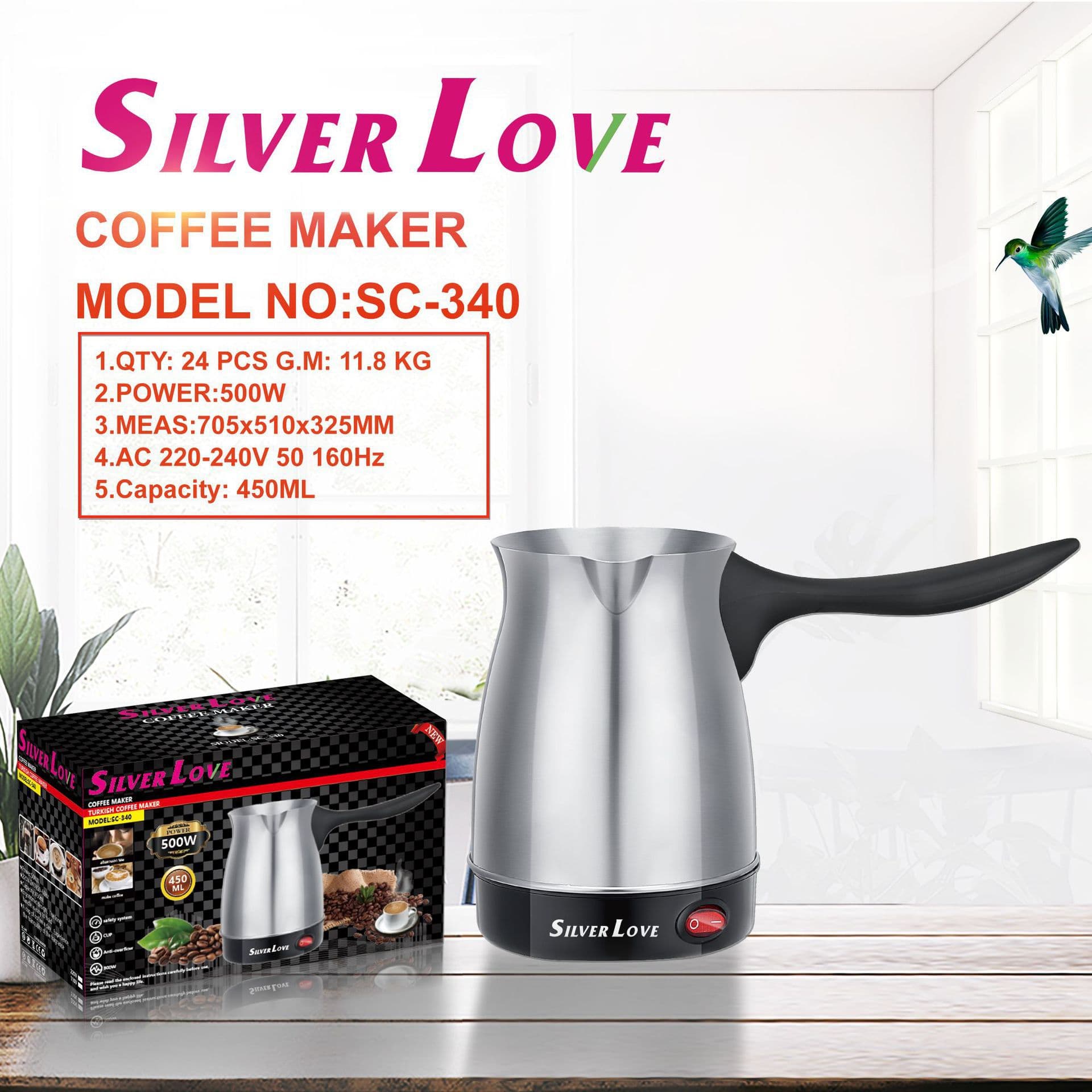 Cross-border Hot Selling Turkish Coffee Pot Electric Stainless Steel Kettle Auto Shut-off Fast Heating Tea Kettle Wholesale