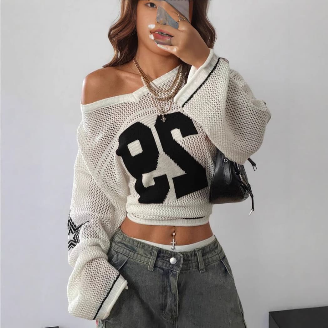 Cross-border European and American Amazon trendy brand Saint same style printed hollow mesh short sleeve T-shirt for women