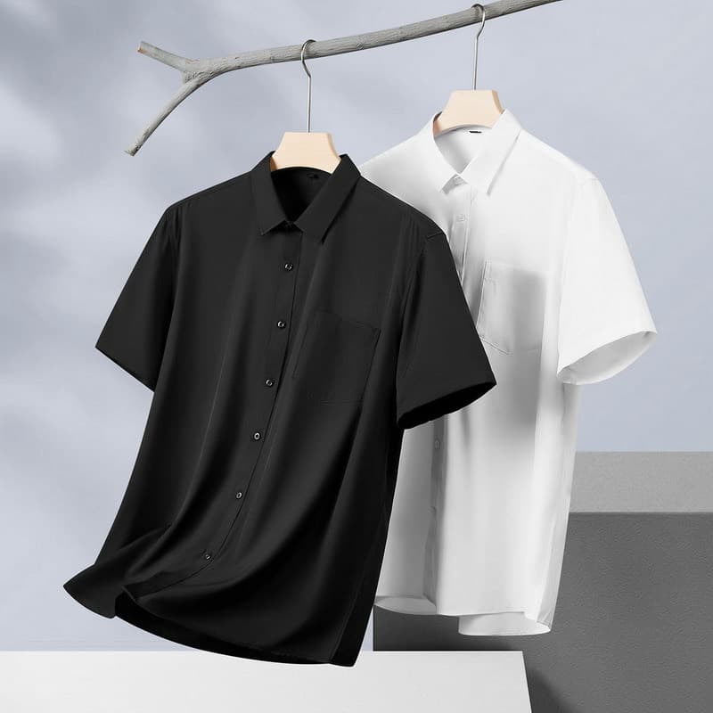Cross-border Plus Size Short Sleeve Shirt for Men Summer Thin Solid Color Versatile Business Casual Professional Shirt Extra Large