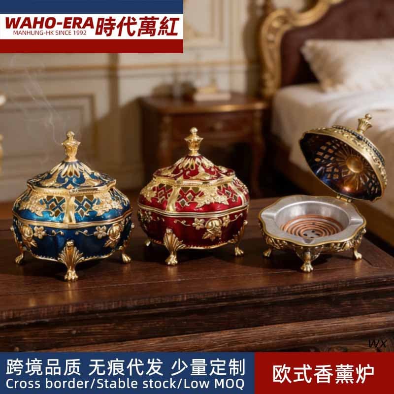 European-style aromatherapy furnace, retro handicrafts, creative carved tower incense burner, indoor mid-to-high-end metal incense burner with lid