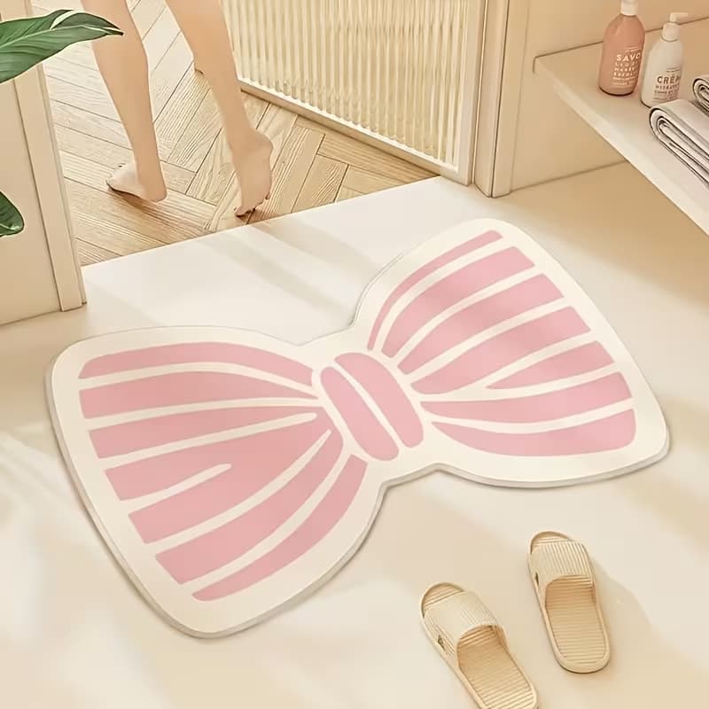 Soft Bow Irregular Shape Bedside Floor Mat for Bedroom, Stain-Resistant, Durable, Easy to Clean, Faux Cashmere, Soft and Skin-Friendly