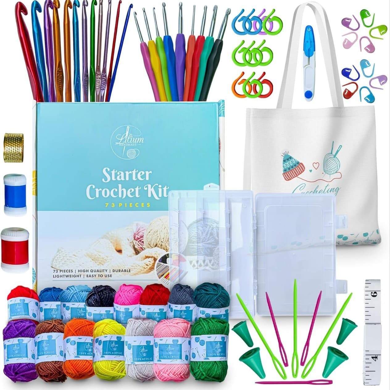 Cross-border hot-selling 73-piece crochet knitting accessory kit with 15-color colored yarn