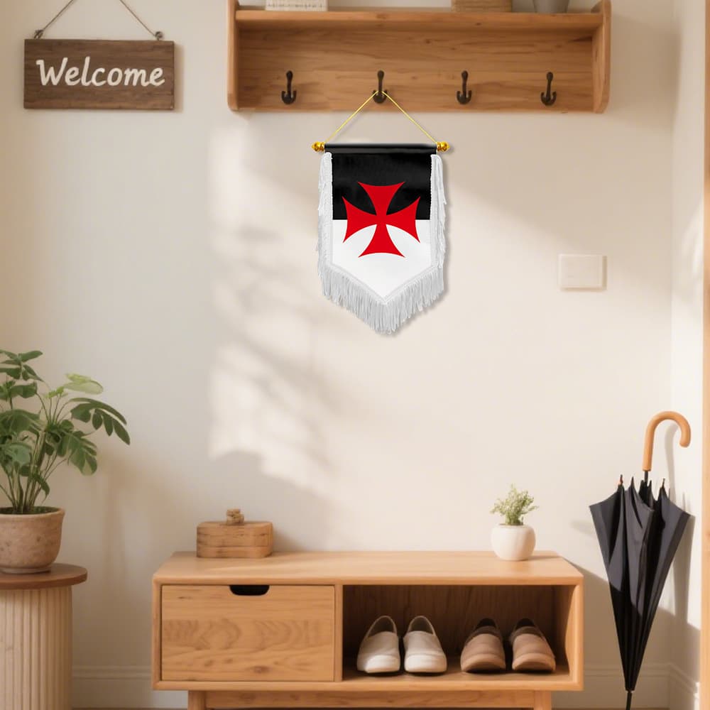 Knights Templar tassel hanging flag, satin tassel double-sided printing, flag, interior car decoration
