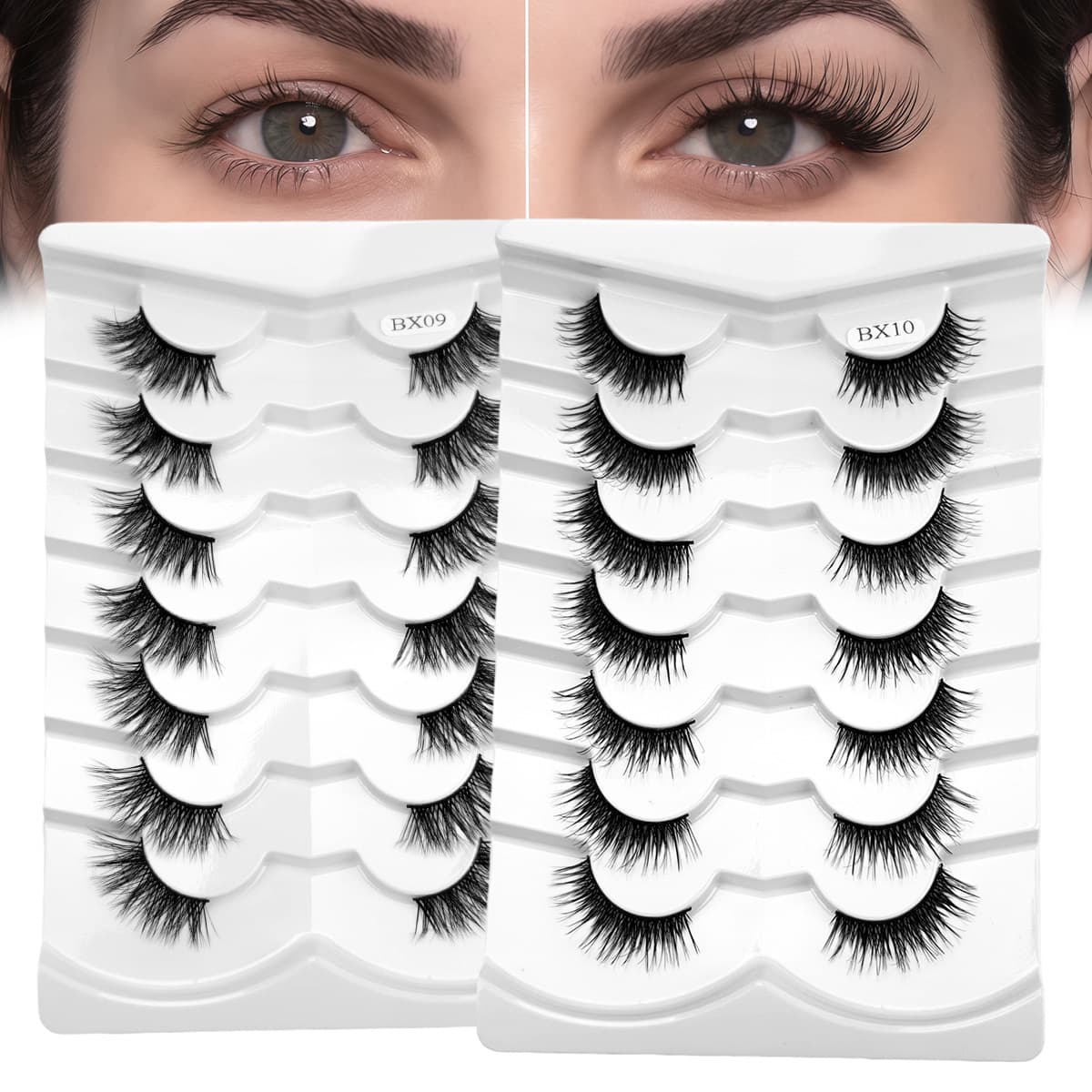 Cross-border half-eye false eyelashes wholesale fluffy faux mink cat eye style 8D curled lashes 7 pairs