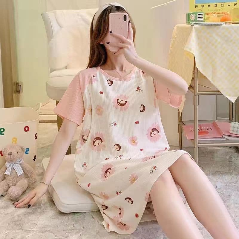 Women's Summer Cotton Nightgown, Plus Size, New Year's Style, Spring and Autumn Short-Sleeve Thin Cute Summer Wear