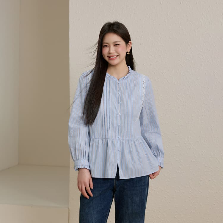 [Intellectual Striped Shirt] Qianlixiu Plus Size Women's Soft & Versatile Top for Spring, New Arrival for Curvy Women