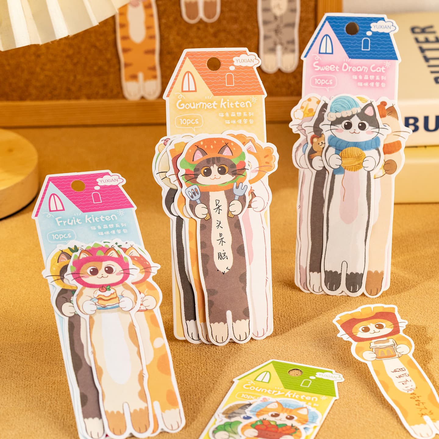 Yuxian Cat Sticky Note Pack - Cat Stick Creative Cute Pet Scrapbook Decor Student Message Memo Bookmarks