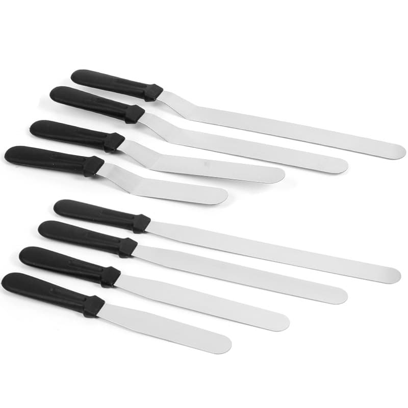 High-Volume Cake Cream Spreader, 0.7mm Thick Stainless Steel with Plastic Handle, 6/8/10/12 Inch Straight/Curved Knives