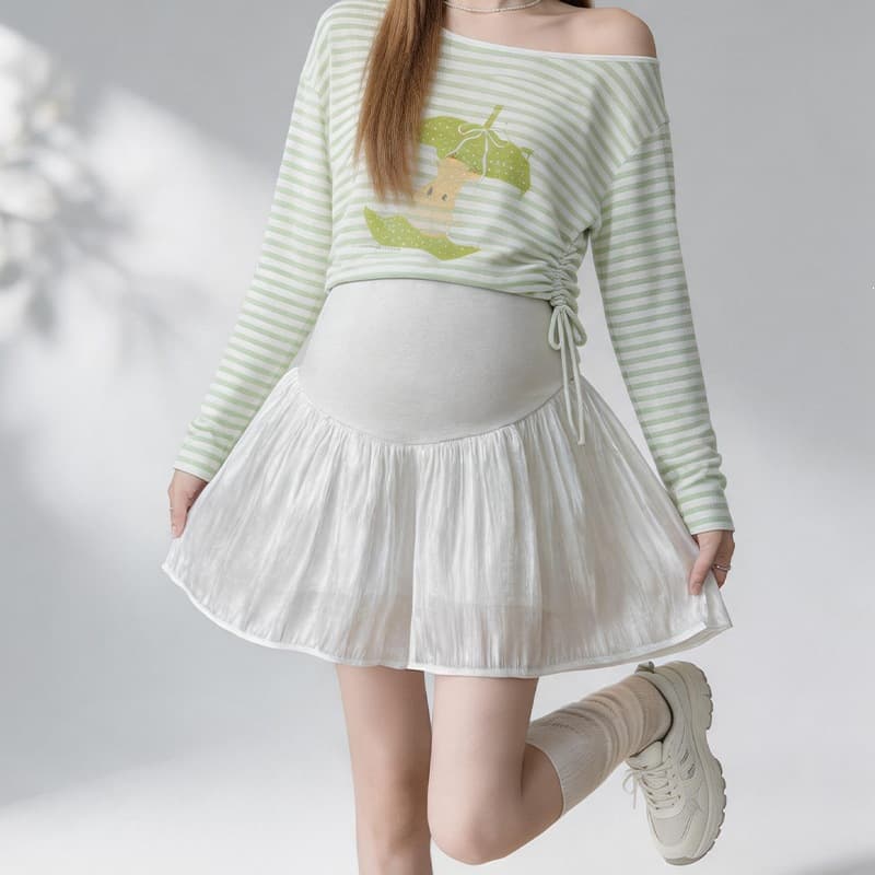 Maternity Casual Skirt Pants for Summer, Reflective A-Line Skirt with Belly Support, Short Skirt Pants for Pregnant Women, Summer Casual Maternity Wear