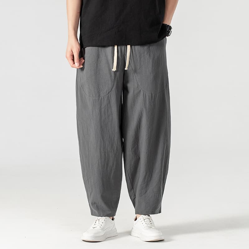 New Chinese Style Plus Size Loose Retro Harem Pants Men Cotton Linen Carrot Pants Cropped Pants Wide Leg Pants Linen Harem Pants Men