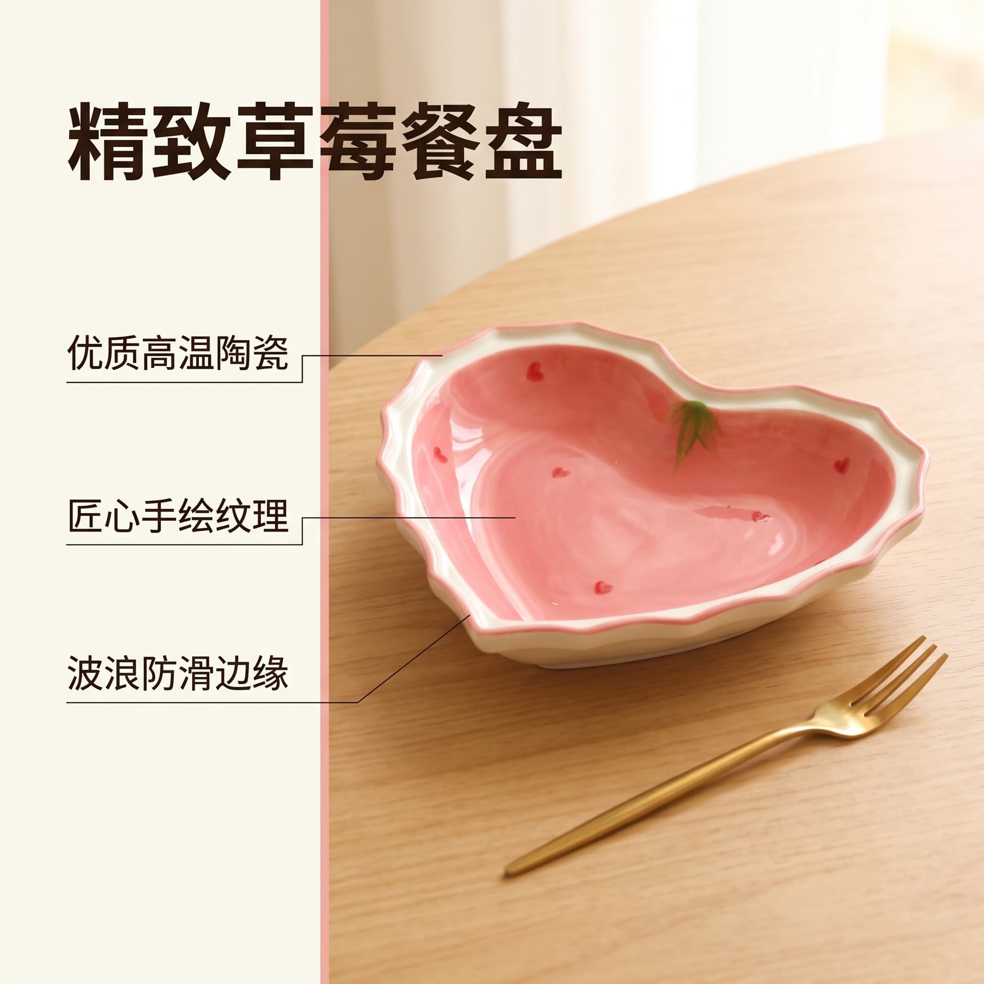 Pink Heart Strawberry Ceramic Plate Girly Lace Fruit Plate Home Dessert Salad Plate Afternoon Tea Snack Plate