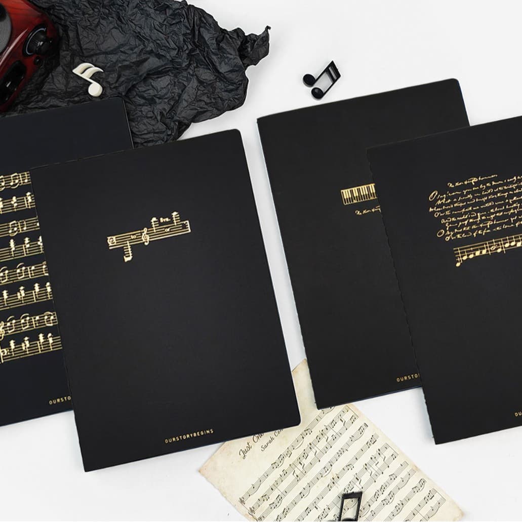 Chupin Liuguang Note B5 Thread-bound Notebook with Gold Foil Music Staff, Vintage Student Exercise Notebook