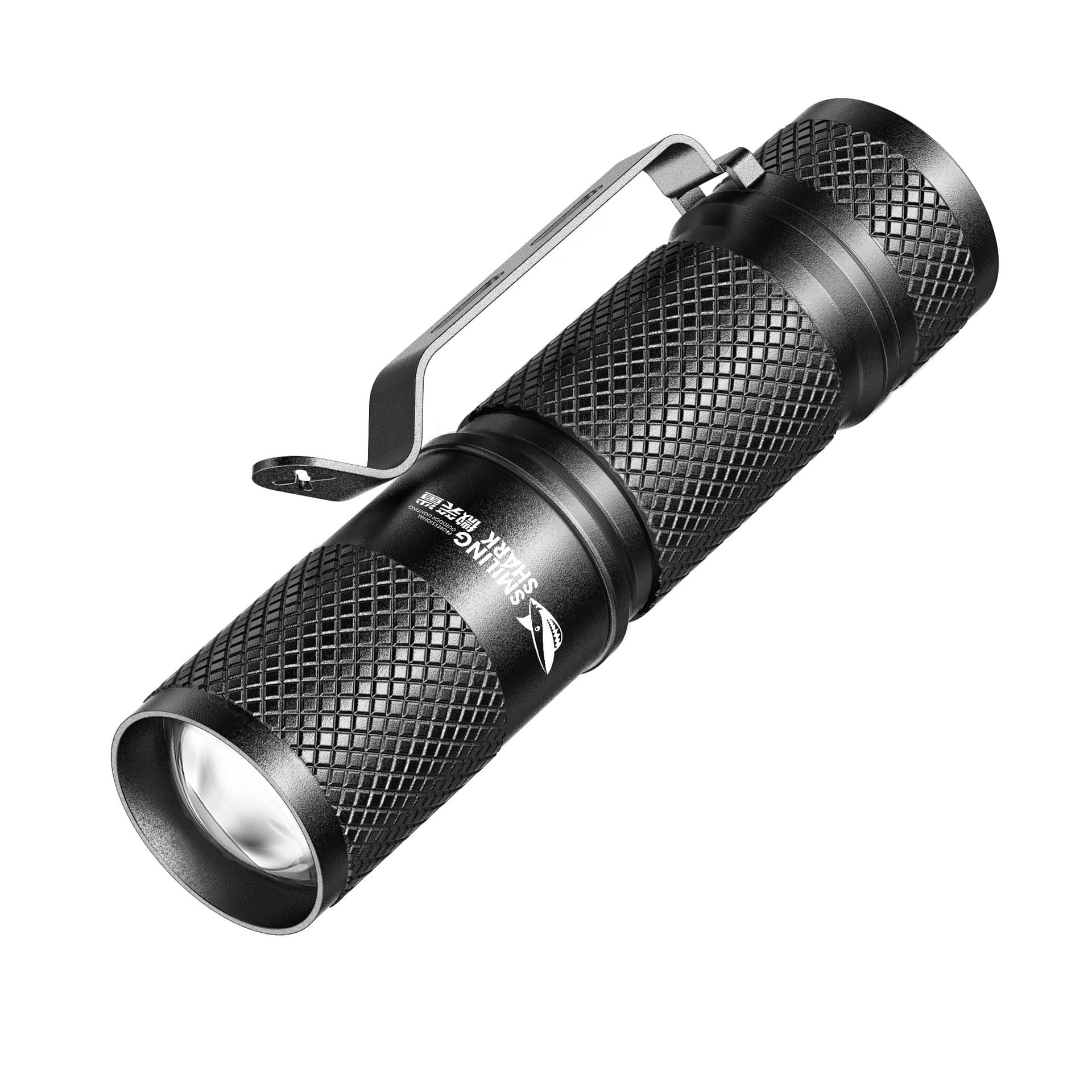 Smiling Shark Highlight Flashlight Aluminum Alloy Mini Flashlight Telescopic Focusing Flashlight with Pen Clip Outdoor