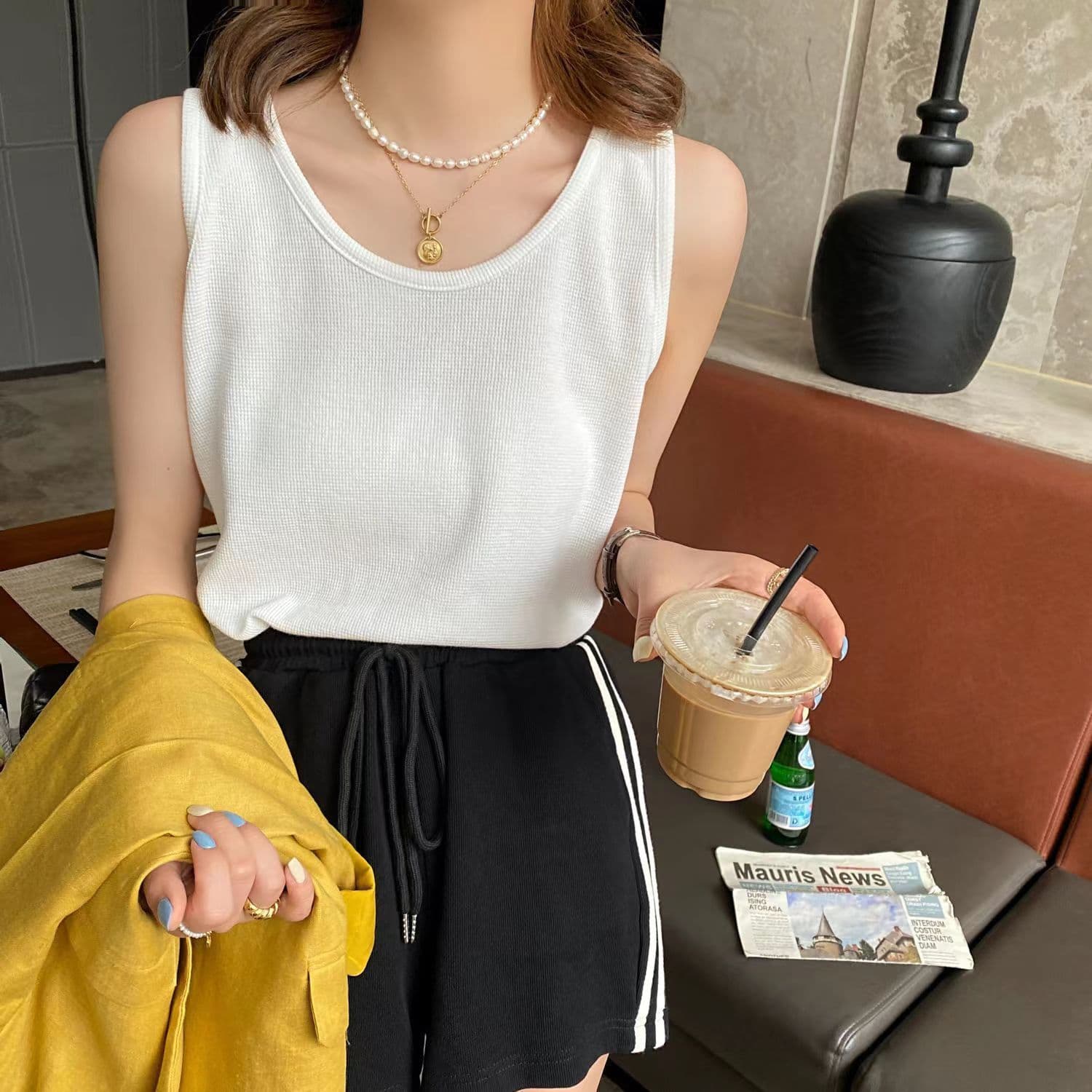 【Factory Direct】Women's Summer Vest Tank Top Waffle Knit Loose Fit Slimming Sleeveless Undershirt T-Shirt