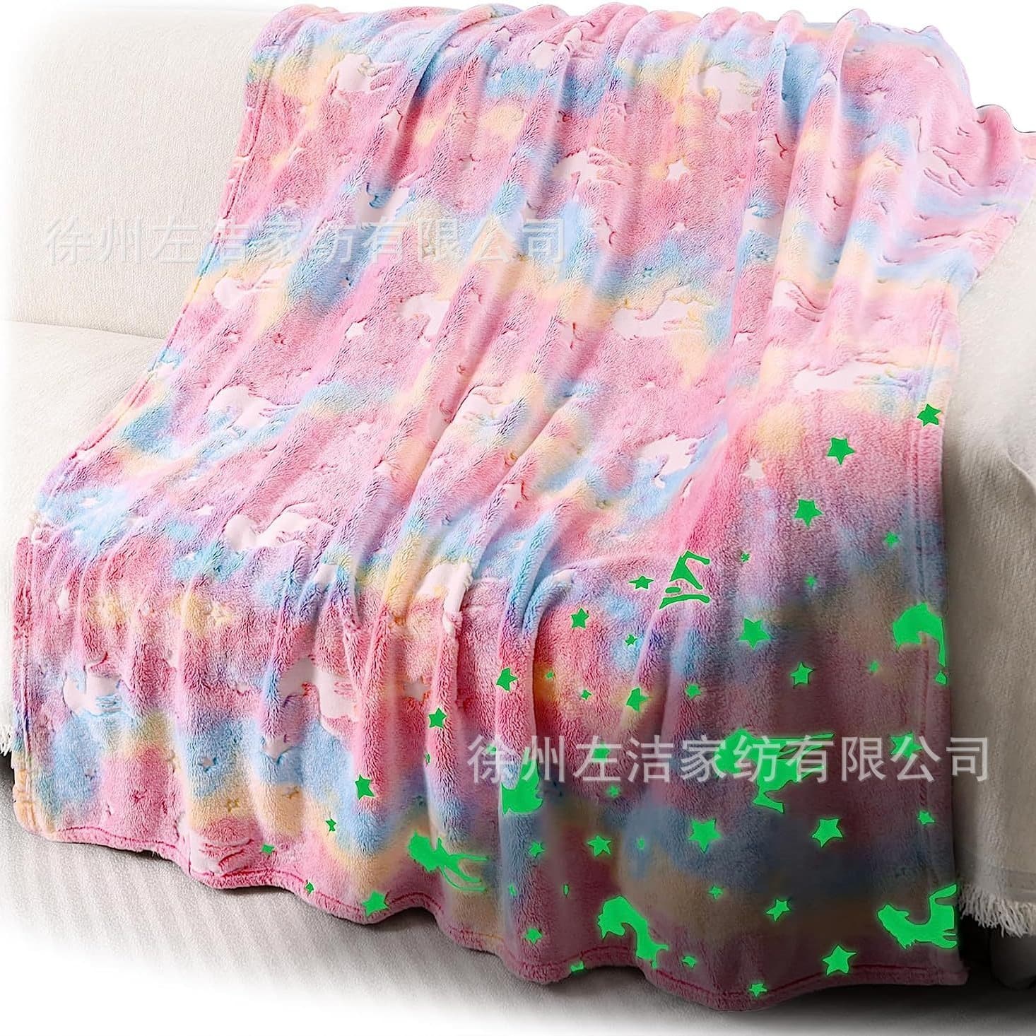 New style thickened warm unicorn glow-in-the-dark blanket, night-light children's cover.