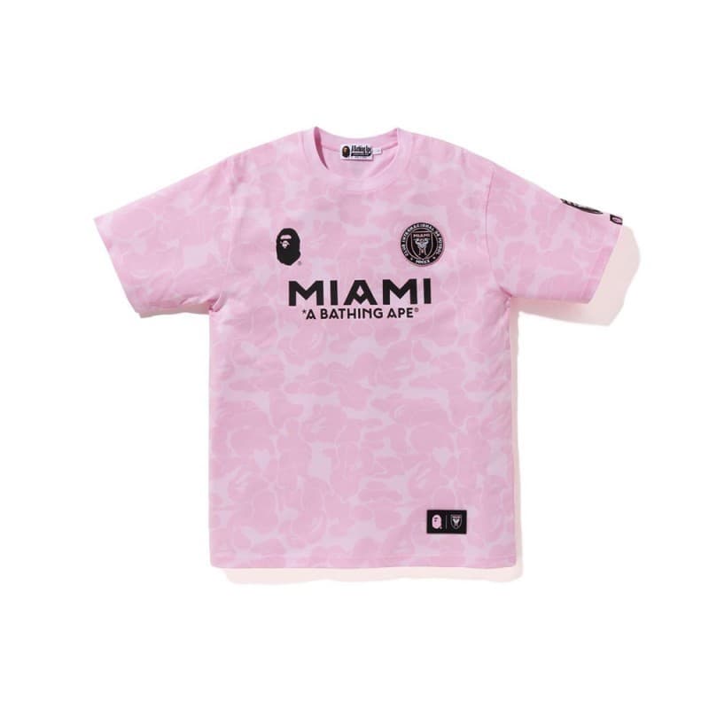 Japanese BAPE Miami Camouflage Embroidered Armbands Short-Sleeve T-Shirt, Soccer Jersey, Couple's Shorts, International Collaboration with Messi