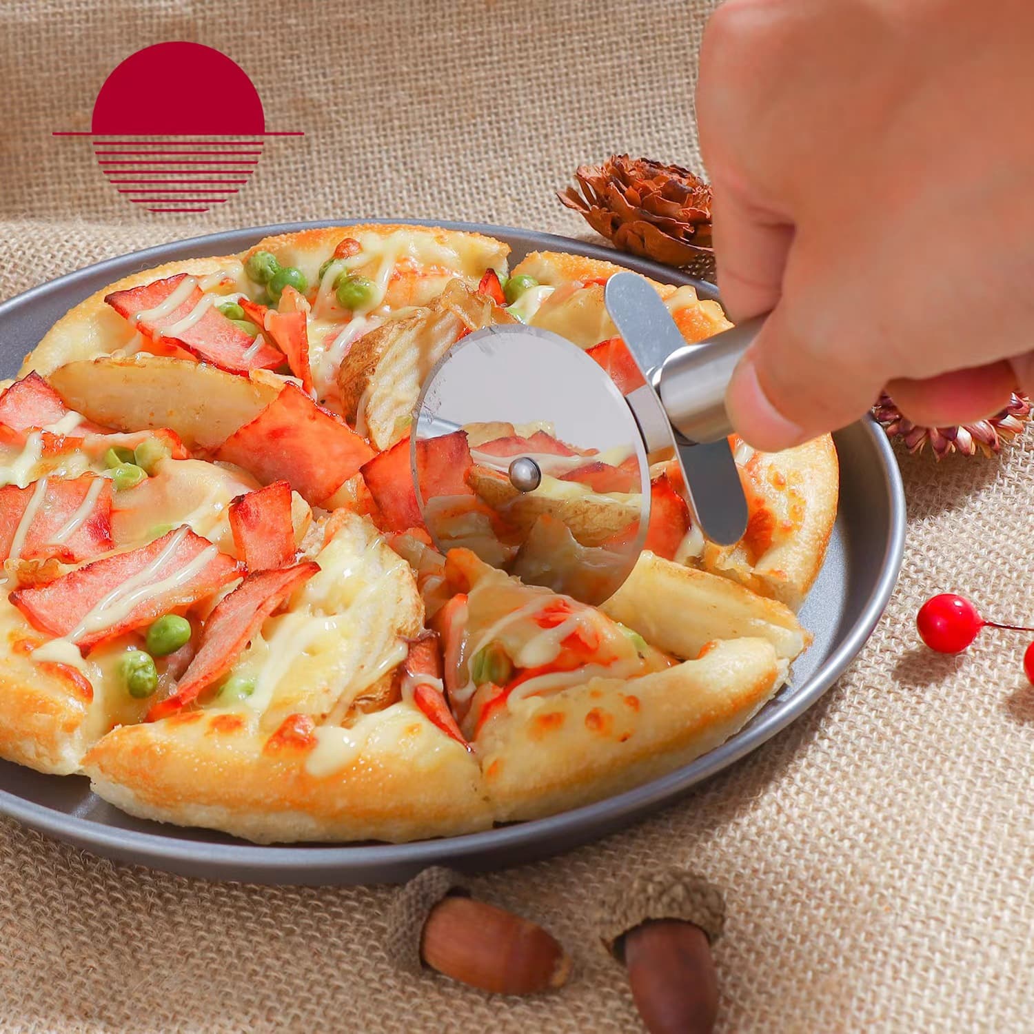 Stainless steel tube handle single wheel pizza cutter, pizza wheel hob, pizza cutter, pie spreader, kitchen gadgets