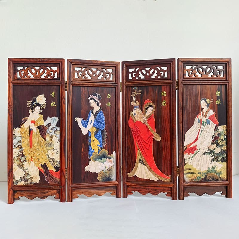 Four beauties, plum, orchid, bamboo and chrysanthemum, four-page screen crafts, Chinese style gifts, classical desktop miniature ornaments