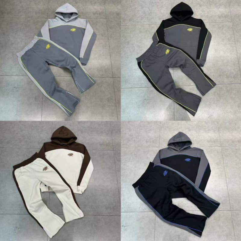 Drill Syna World American street embroidery logo splicing plus velvet hooded sweatshirt and sweatpants casual suit