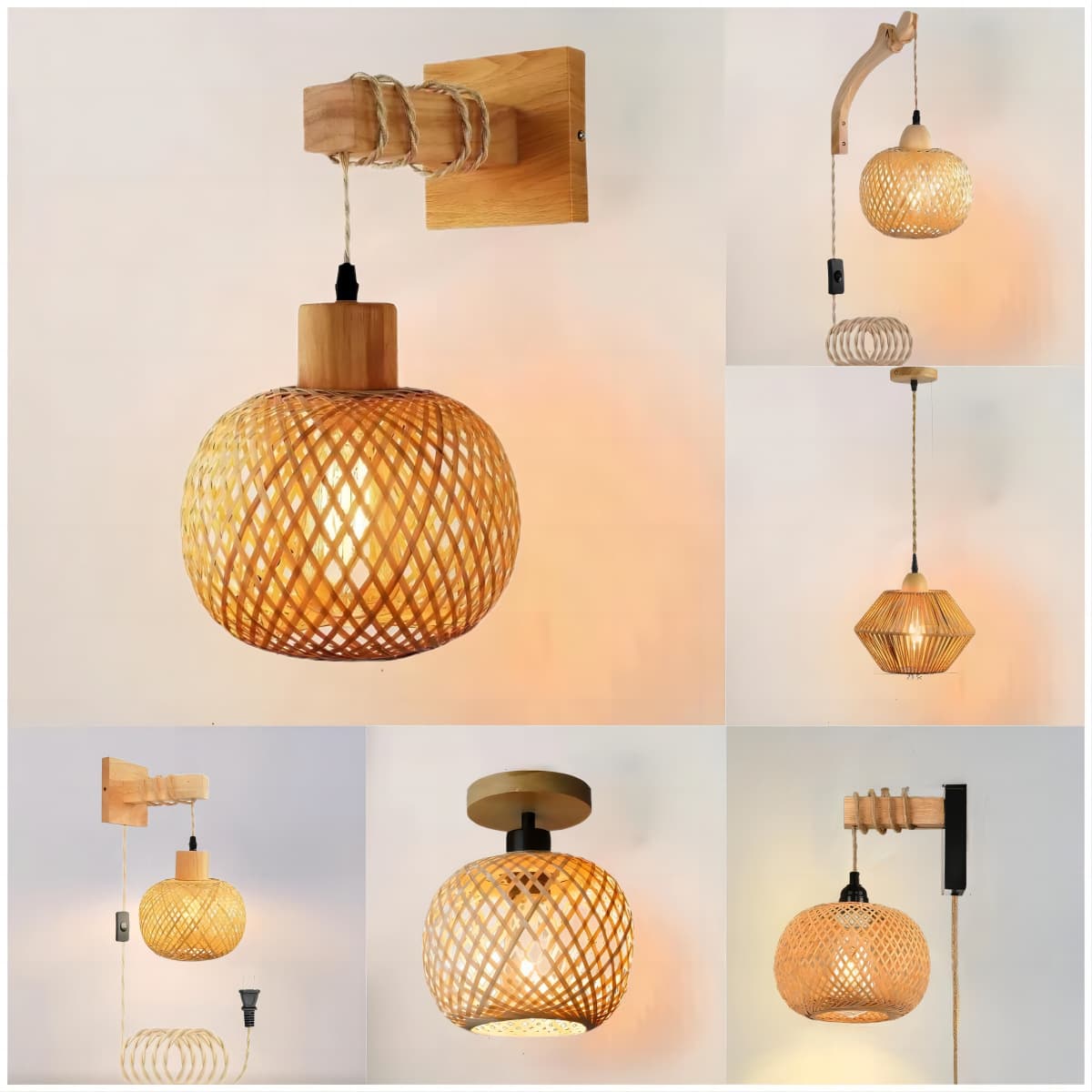 Plug-in Bamboo Woven Wall Lamp Wooden Art Tea Room Guesthouse Lighting Japanese Rattan Retro Creative Wabi-Sabi Style Bedroom Wall Light