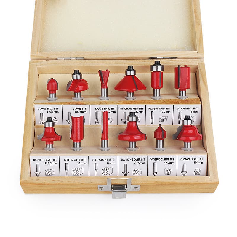 15-Piece Edge Router Bit Set, 1/4" Shank, 8mm Shank, Carbide Tipped Router Bits for Woodworking, Trimmer, Milling Machine