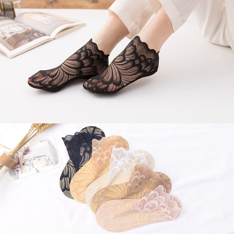 Women's Ultra-Thin Lace Short Socks with Cotton Sole, Spring and Summer New Trendy Sexy Women Socks Breathable Short Stockings