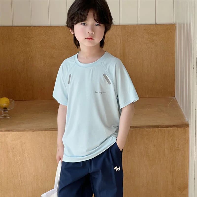 Boys Quick-Dry Shirt Girls Summer Short Sleeve Ice Silk Mesh T-Shirt Kids Sportswear Toddler Tee