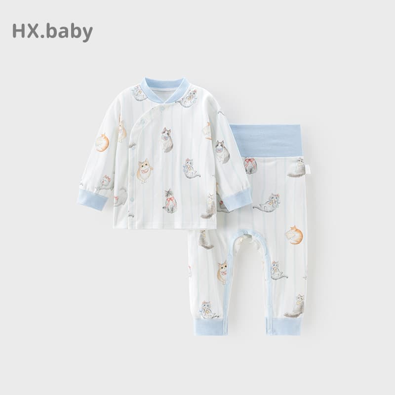 Baby underwear set, no need to take off, baby clothes, spring and autumn pure cotton, male and female baby split two-piece set, high-waisted underwear