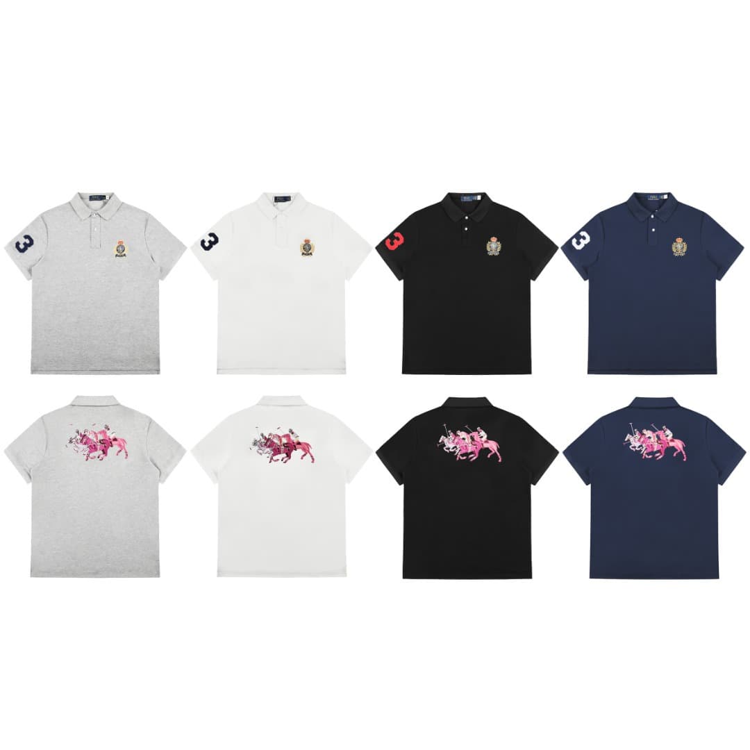 In Stock, Can Scan Code RL Ralph Lauren Gold Horse Logo Back Three Small Horse Embroidery Casual Polo Shirt T-Shirt Short Sleeve