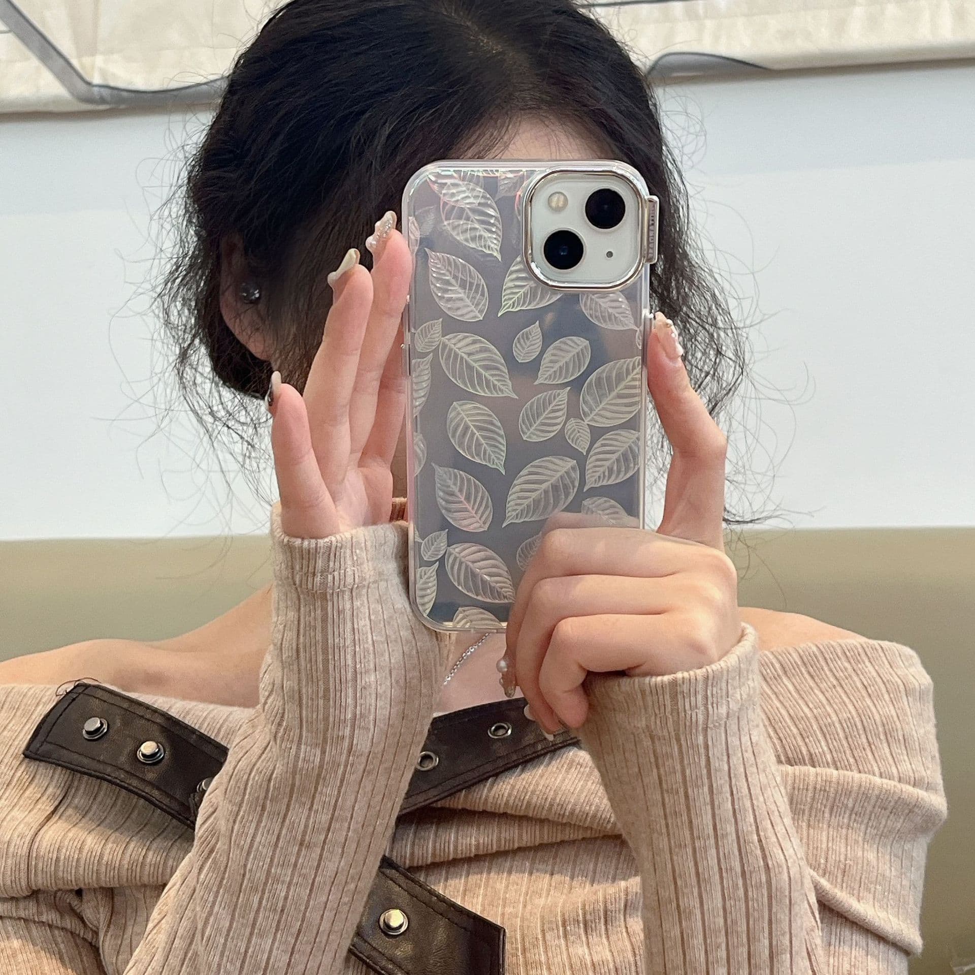 IMD Double-Sided Laser Electroplated Leaf Pattern Custom Phone Case for Apple 12/13/14 PRO/15/15PM
