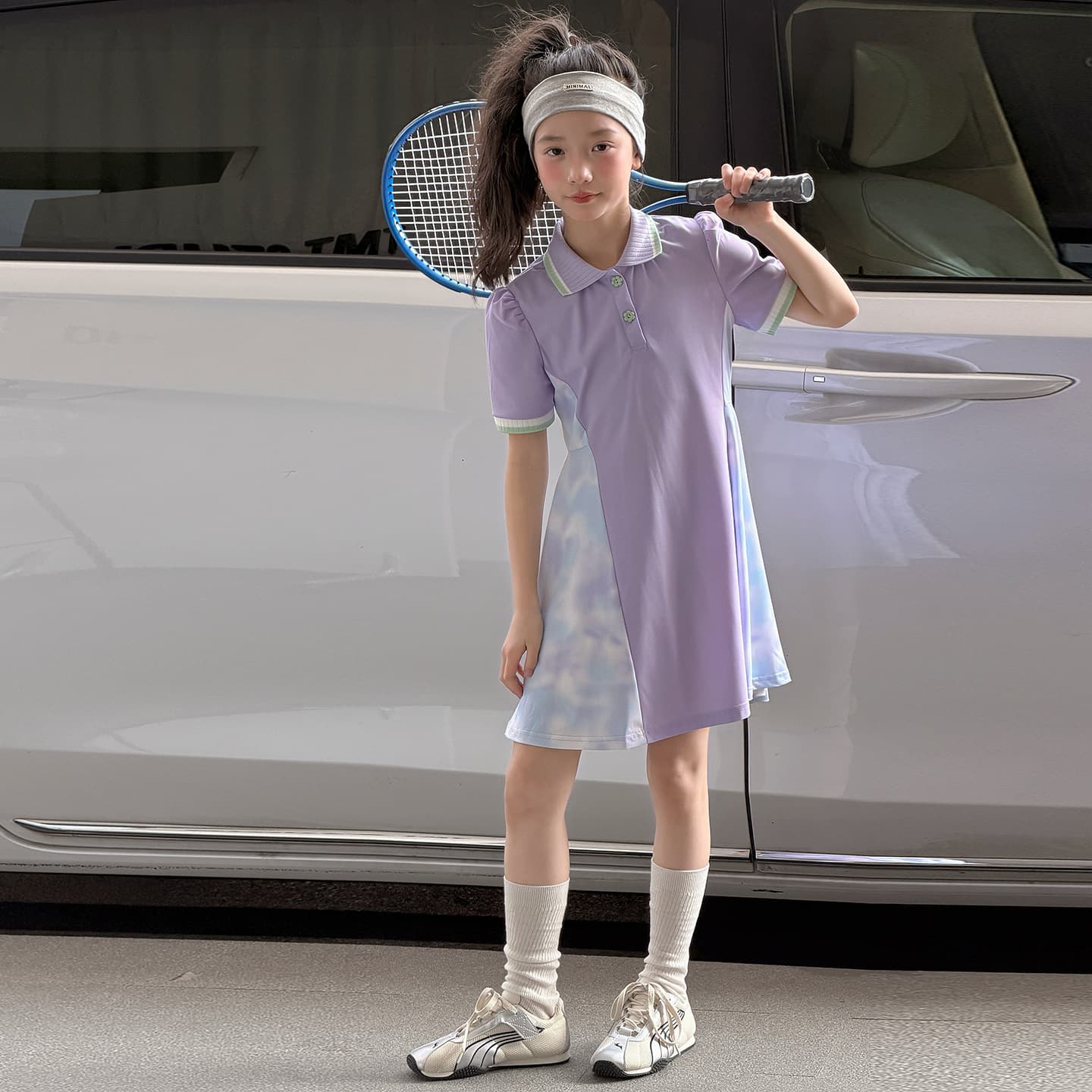 Girls Polo Dress 2026 Summer New Arrival Big Kids Korean Casual Sporty Style Turn-down Collar Dress for Girls