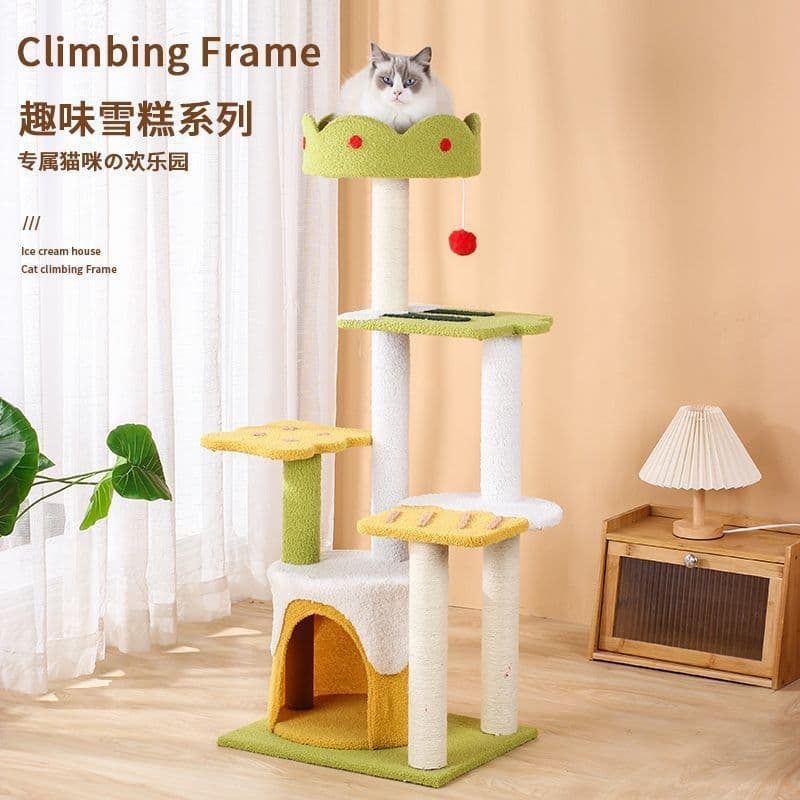 Ice Cream Cat Tree Large Cat Condo Cat Tree and Cat Scratching Post Sisal Rope Multi-Level Jump Platform Cat Toy All Seasons