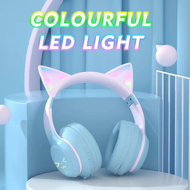 Glowing Cat Ears Bluetooth Headphones Over-Ear Stereo Sound Stylish Wireless Gaming Music