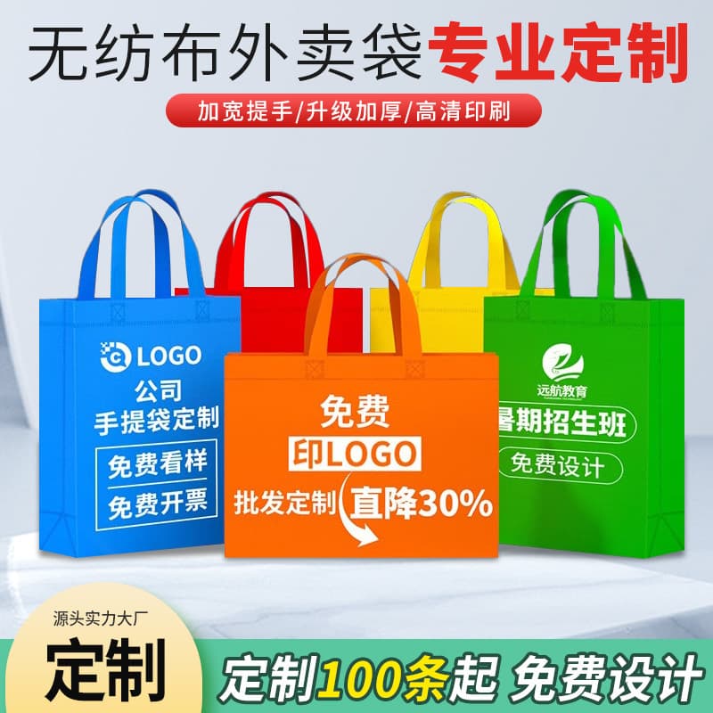 Custom Thickened Non-Woven Tote Bags for Retail and Takeout, Logo Printing Available