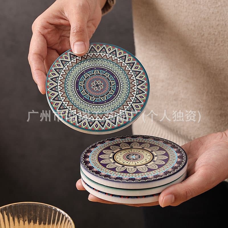 Absorbent Coaster for Tea Cups, Water Glasses, Bar, Office, Coffee Ceramic Coaster, Vintage Heat Insulation Pad, Tabletop Waterproof Mat