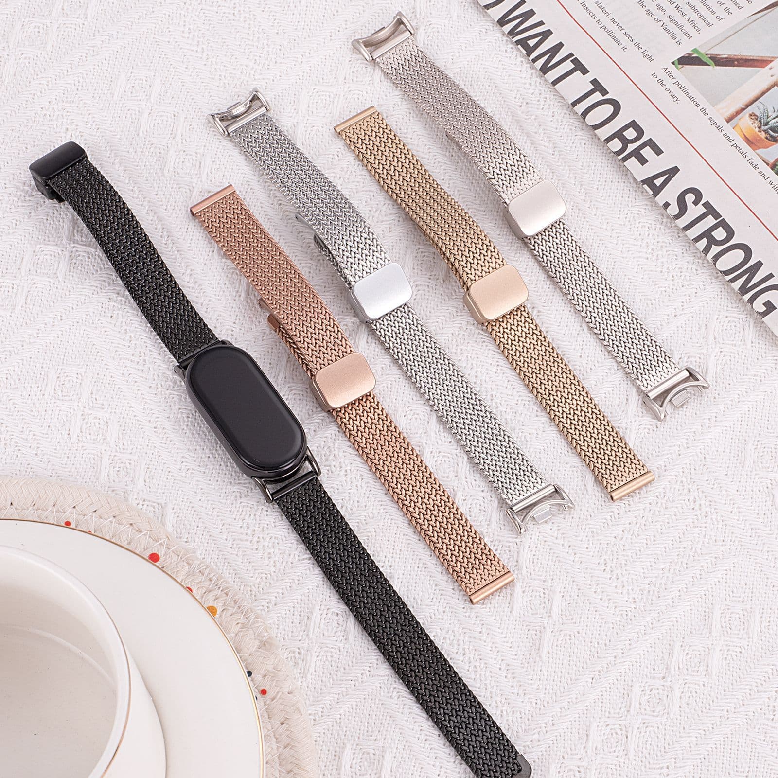 Compatible with Xiaomi Mi Band 10 Strap Metal Stainless Steel Wheat Chain Herringbone Mesh Magnetic Buckle Xiaomi Mi Band 9 Strap