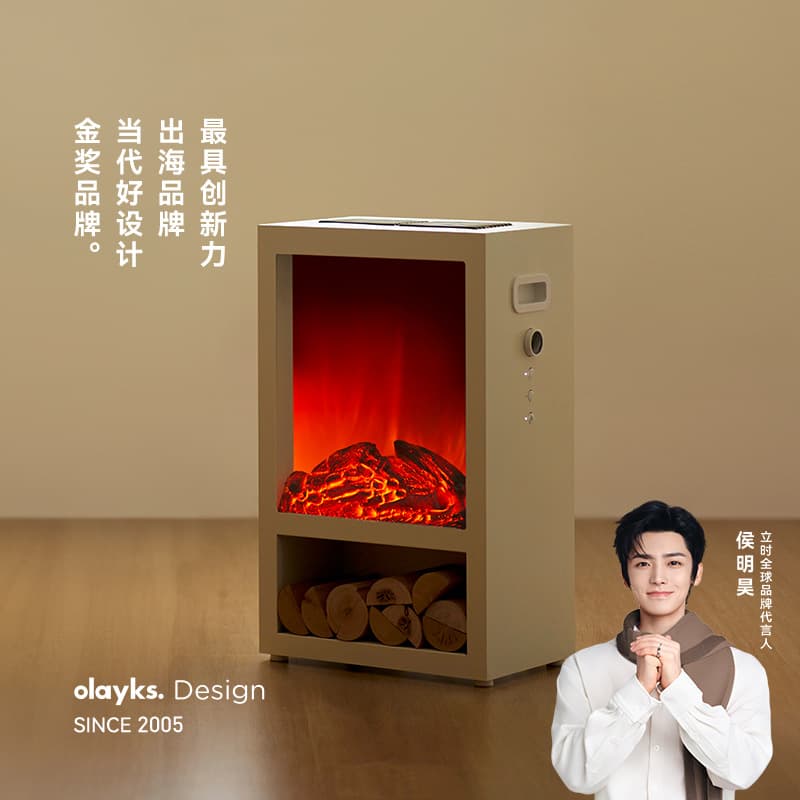 Olayks Authentic Original Warm Air Heater with Simulated Flame and Solid Wood Electric Fireplace for Home Use
