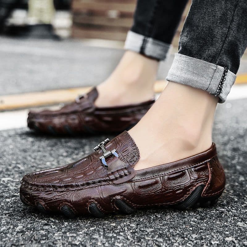 Cross-border Loafers for Men Spring New Alligator Pattern Soft Sole Business Shoes Slip-on Breathable Men's Casual Leather Shoes
