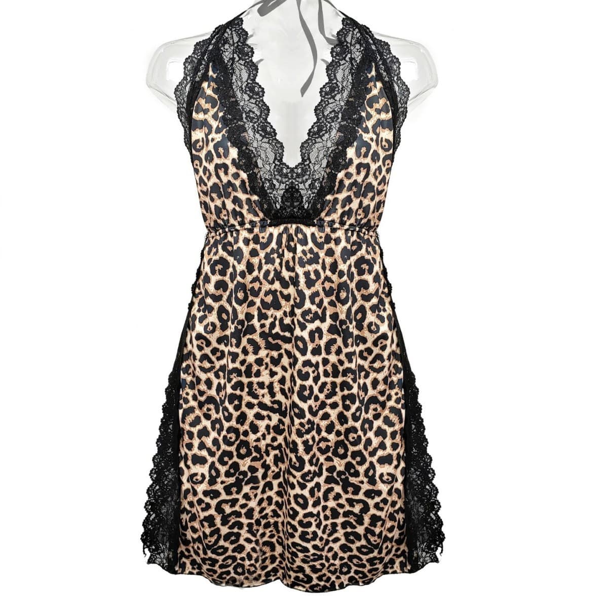 2024 Cross-border Europe and America Leopard Print Lingerie Plus Size Backless Sexy See-through Sleepwear Factory Direct