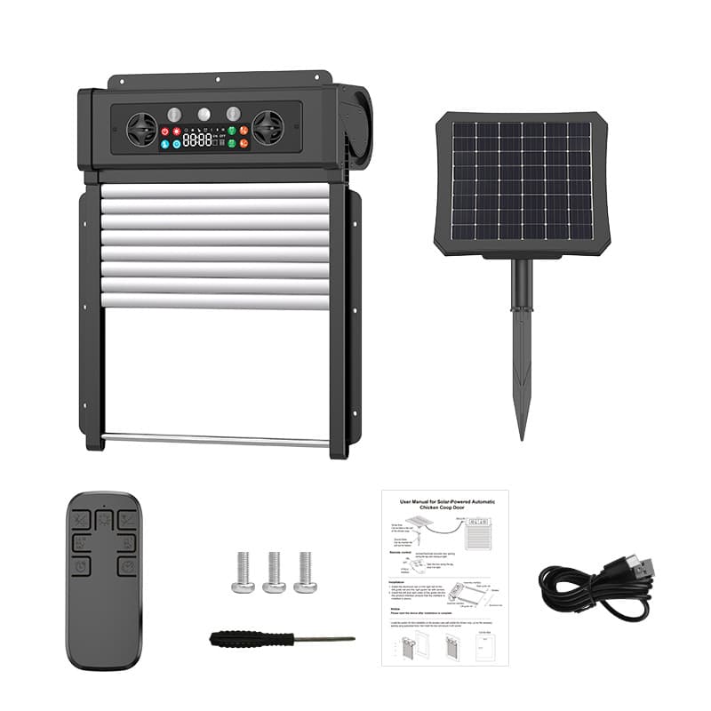 New Cross-Border Solar Chicken Coop Door Outdoor Remote Control Anti-Pinch Automatic Open and Close Roller Door Poultry Pet Door