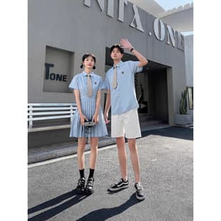 Graduation Season Couple Outfit New Style Elementary and Middle School Student Recitation Chorus Shirt Dress Embroidered Class T-Shirt School Uniform