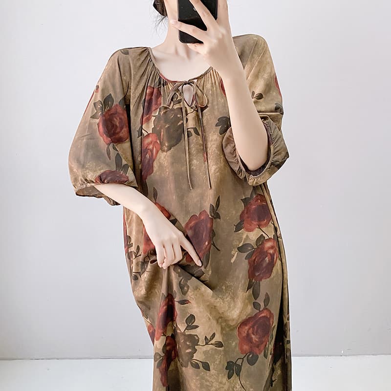 New Chinese Style Short Sleeve Nightgown for Women, Summer Thin Cotton Linen Homewear, Wearable Outside, Cotton Linen Nightgown
