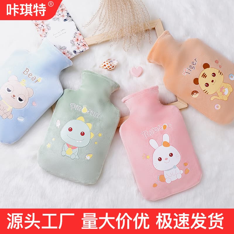 Kaqite winter hot water bottle, cute large cartoon plush belly warmer, thermal hand warmer