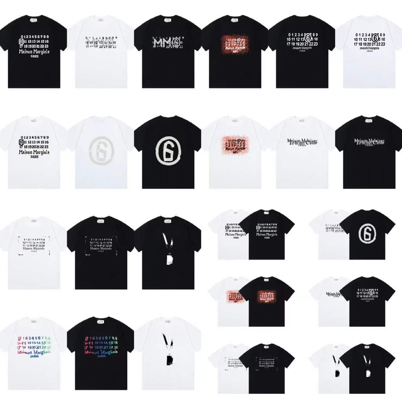 MM6 Series T-Shirt Trendy Brand Wholesale Export Margiela Minimalist Digital Four-Corner Logo Couple Short Sleeve 100% Cotton Men's