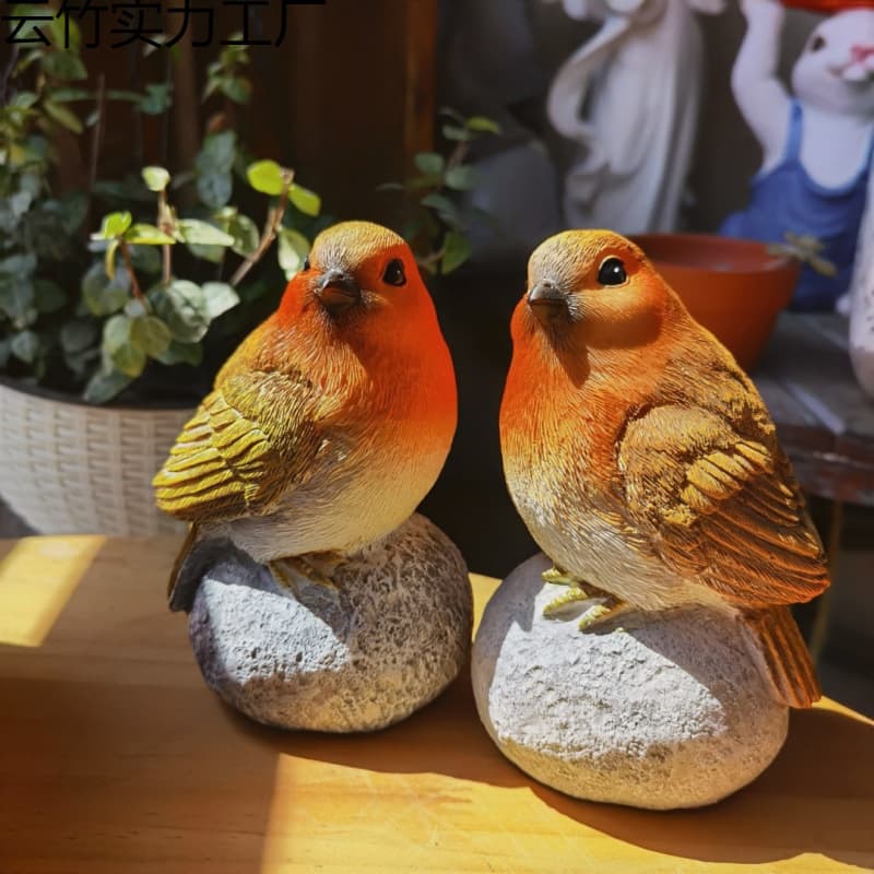 Little Bird on Rock [Set of Two] Simulation Bird Landscape Outdoor Garden Courtyard Decoration Resin Ornament