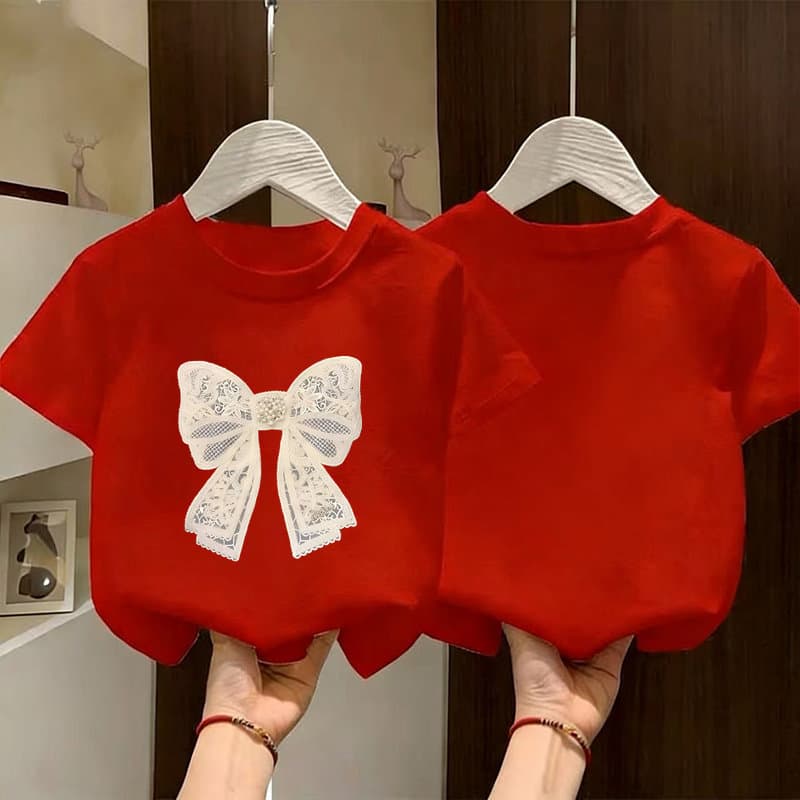 Girls' Pure Cotton Short Sleeve T-Shirt 2026 New Summer Style, Fashionable Children's Half Sleeve Top
